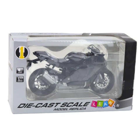 Motocykl Sportowy Metalowy Światła Dźwięki Srebrne Elementy Czarny 1:12 Motocykl Sportowy Metalowy Światła Dźwięki Srebrne Elementy Czarny 1:12
