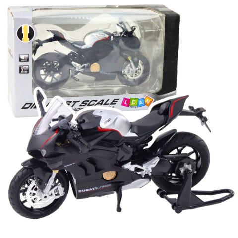 Motocykl Sportowy Metalowy Światła Dźwięki Srebrne Elementy Czarny V4 1:12 Motocykl Sportowy Metalowy Światła Dźwięki Srebrne Elementy Czarny V4 1:12
